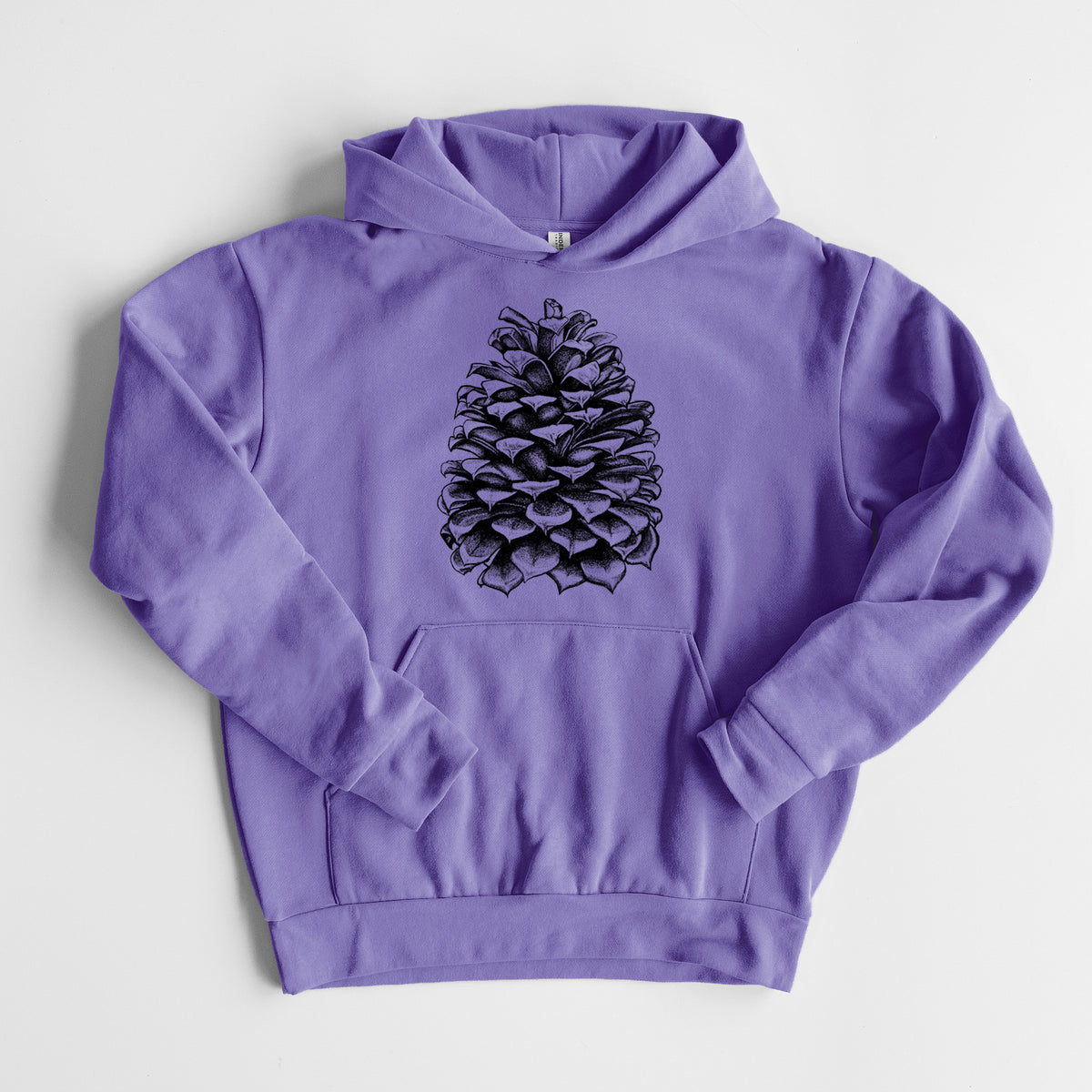 Pinus Jeffreyi - Jeffrey Pine Cone - Statement Midweight Hoodie in Violet, laid flat, showing the oversized boxy fit and front kangaroo pocket.