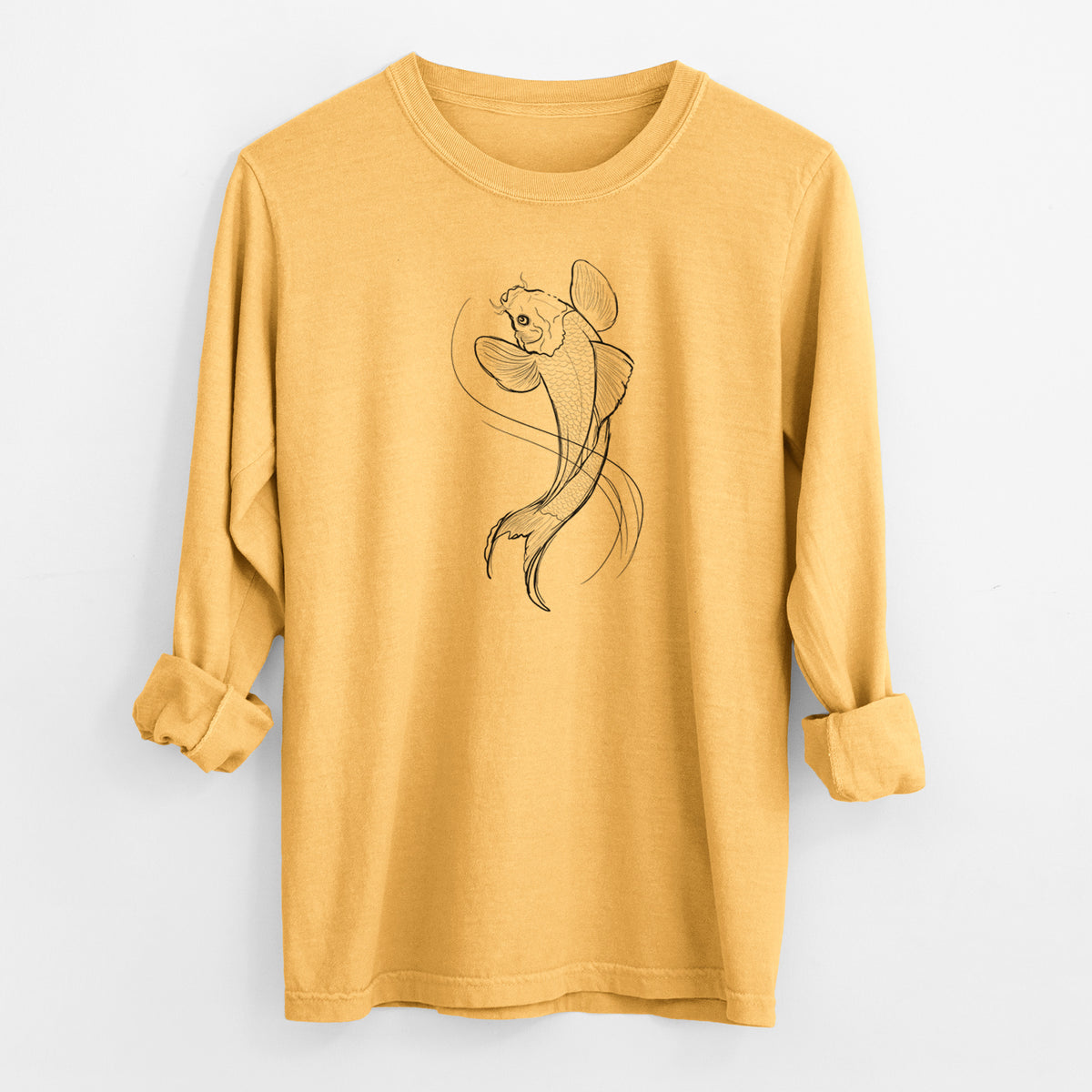 Koi Fish - Cyprinus rubrofuscus - Men&#39;s Heavyweight 100% Cotton Long Sleeve