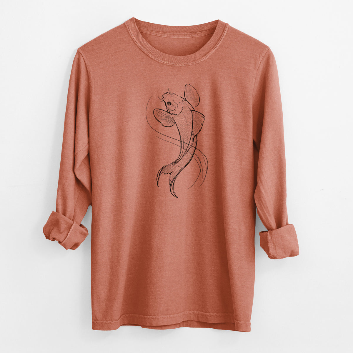 Koi Fish - Cyprinus rubrofuscus - Men&#39;s Heavyweight 100% Cotton Long Sleeve