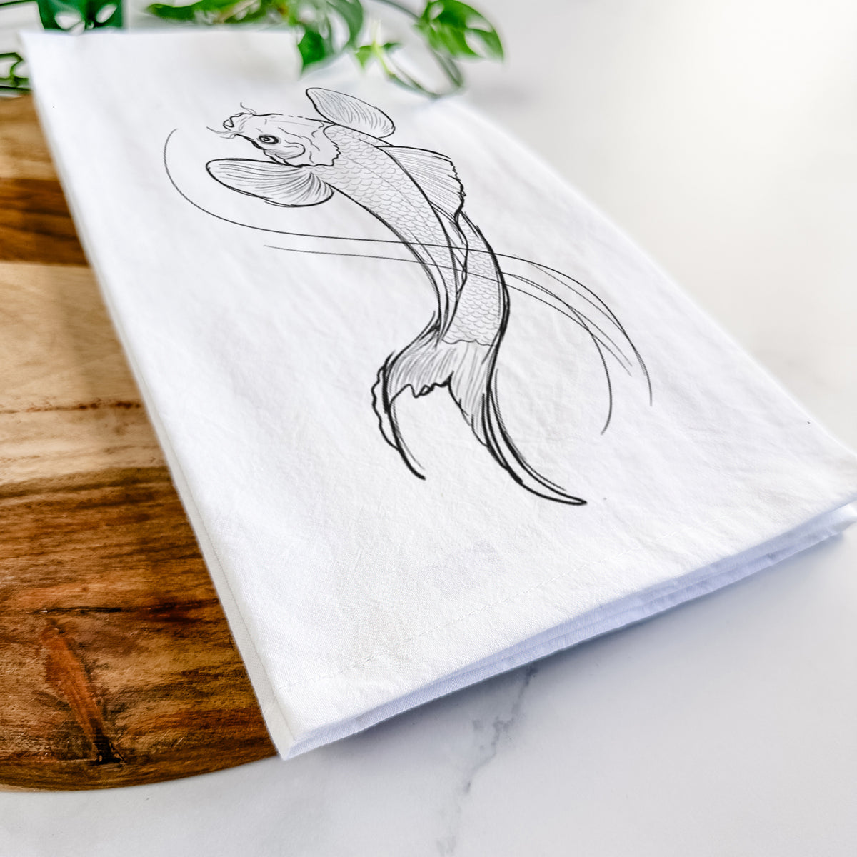 Koi Fish - Cyprinus rubrofuscus Tea Towel