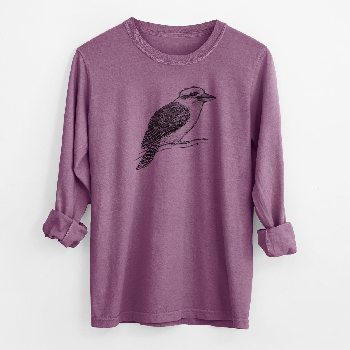 Kookaburra - Dacelo novaeguineae - Men&#39;s Heavyweight 100% Cotton Long Sleeve