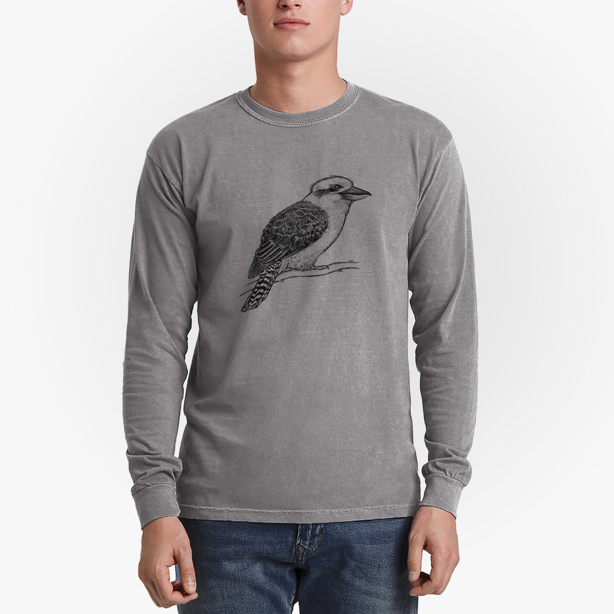 Kookaburra - Dacelo novaeguineae - Men&#39;s Heavyweight 100% Cotton Long Sleeve