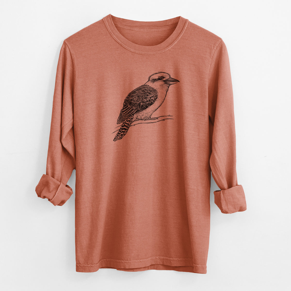 Kookaburra - Dacelo novaeguineae - Men&#39;s Heavyweight 100% Cotton Long Sleeve