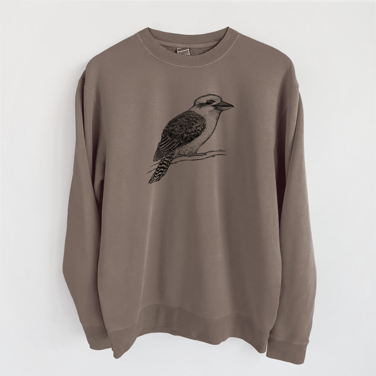 Kookaburra - Dacelo novaeguineae - Unisex Pigment Dyed Crew Sweatshirt in Espresso Brown Color