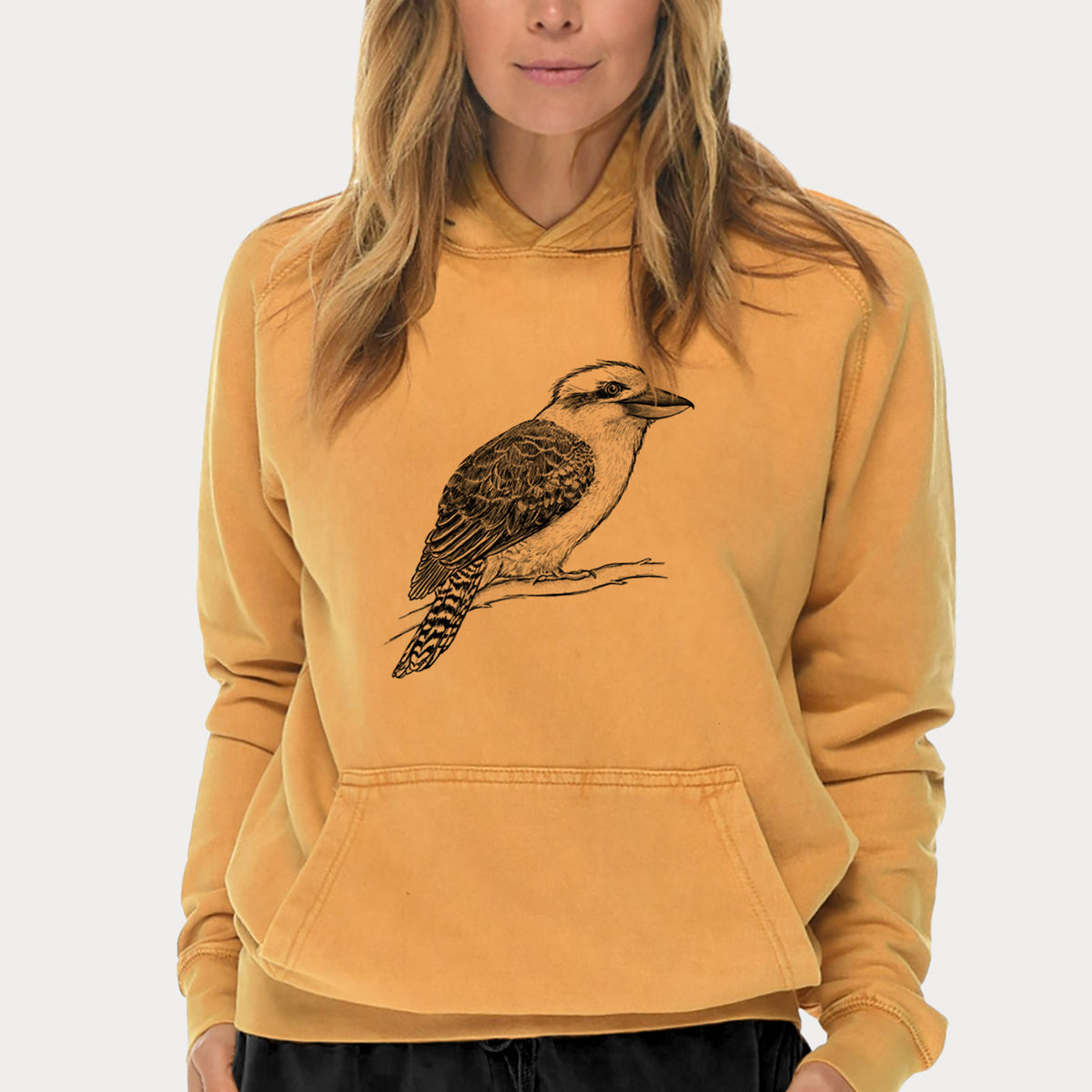 Kookaburra - Dacelo novaeguineae  - Mid-Weight Unisex Vintage 100% Cotton Hoodie