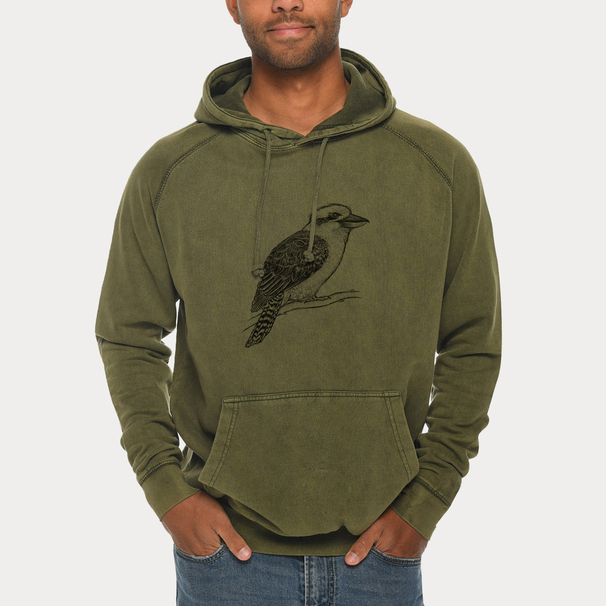 Kookaburra - Dacelo novaeguineae  - Mid-Weight Unisex Vintage 100% Cotton Hoodie