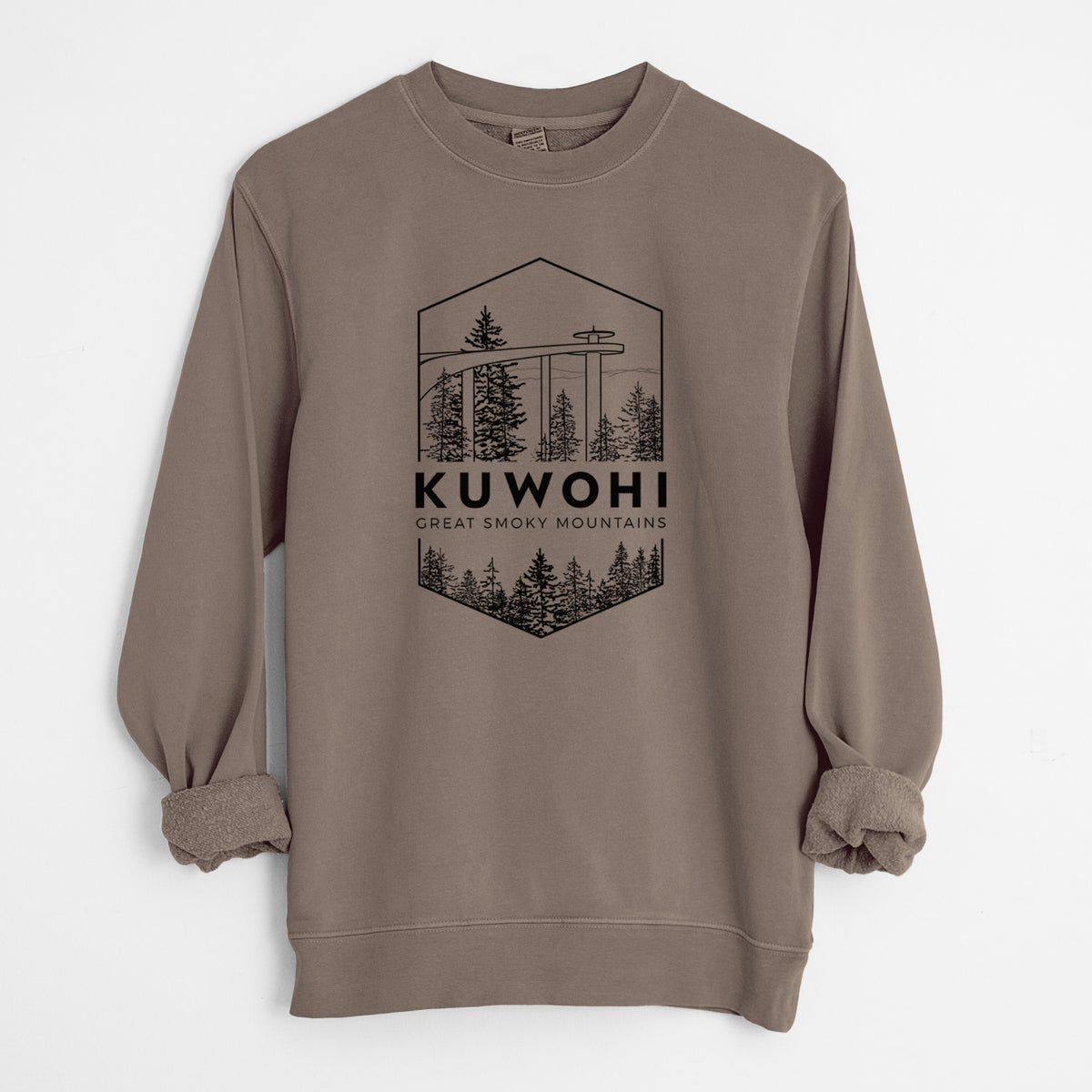 Kuwohi - Great Smoky Mountains National Park - Unisex Pigment Dyed Crew Sweatshirt in Espresso Brown Color
