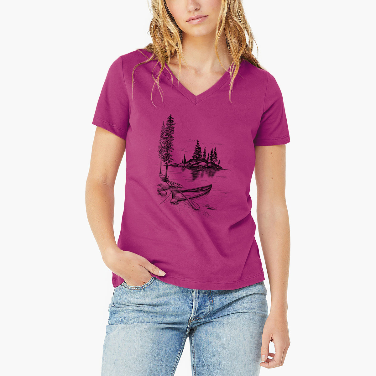 Lakeside Canoe - Women&#39;s Lightweight Relaxed Fit 100% Cotton V-neck