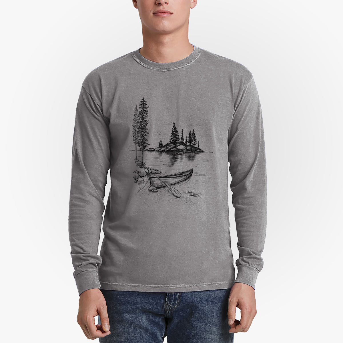 Lakeside Canoe - Men&#39;s Heavyweight 100% Cotton Long Sleeve