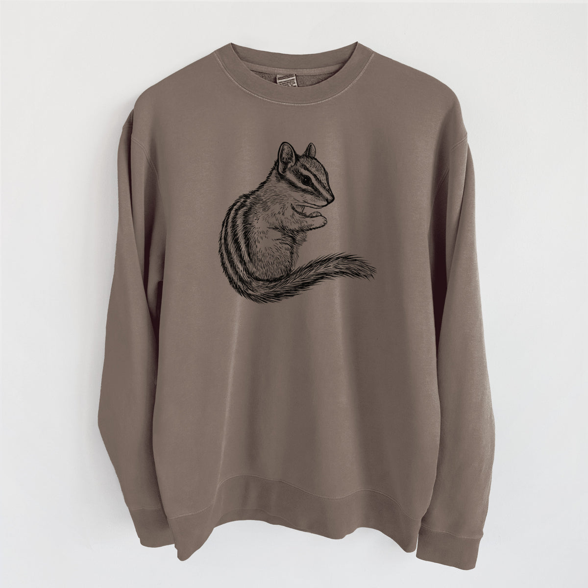 Chipmunk - Neotamias minimus - Unisex Pigment Dyed Crew Sweatshirt in Espresso Brown Color