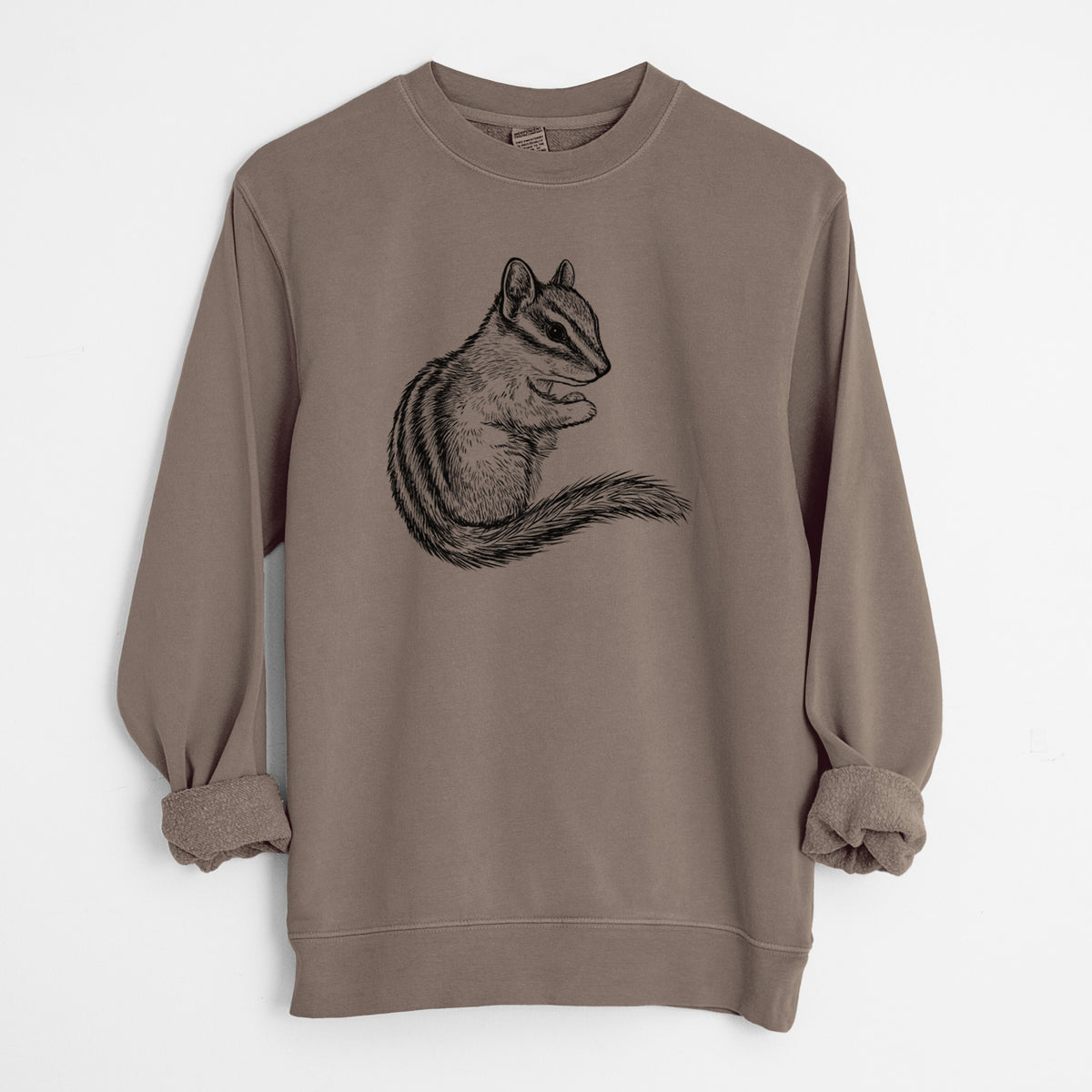 Chipmunk - Neotamias minimus - Unisex Pigment Dyed Crew Sweatshirt in Espresso Brown Color