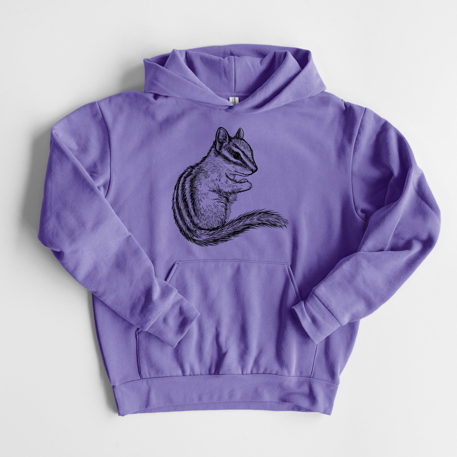 Chipmunk - Neotamias minimus - Statement Midweight Hoodie in Violet, laid flat, showing the oversized boxy fit and front kangaroo pocket.