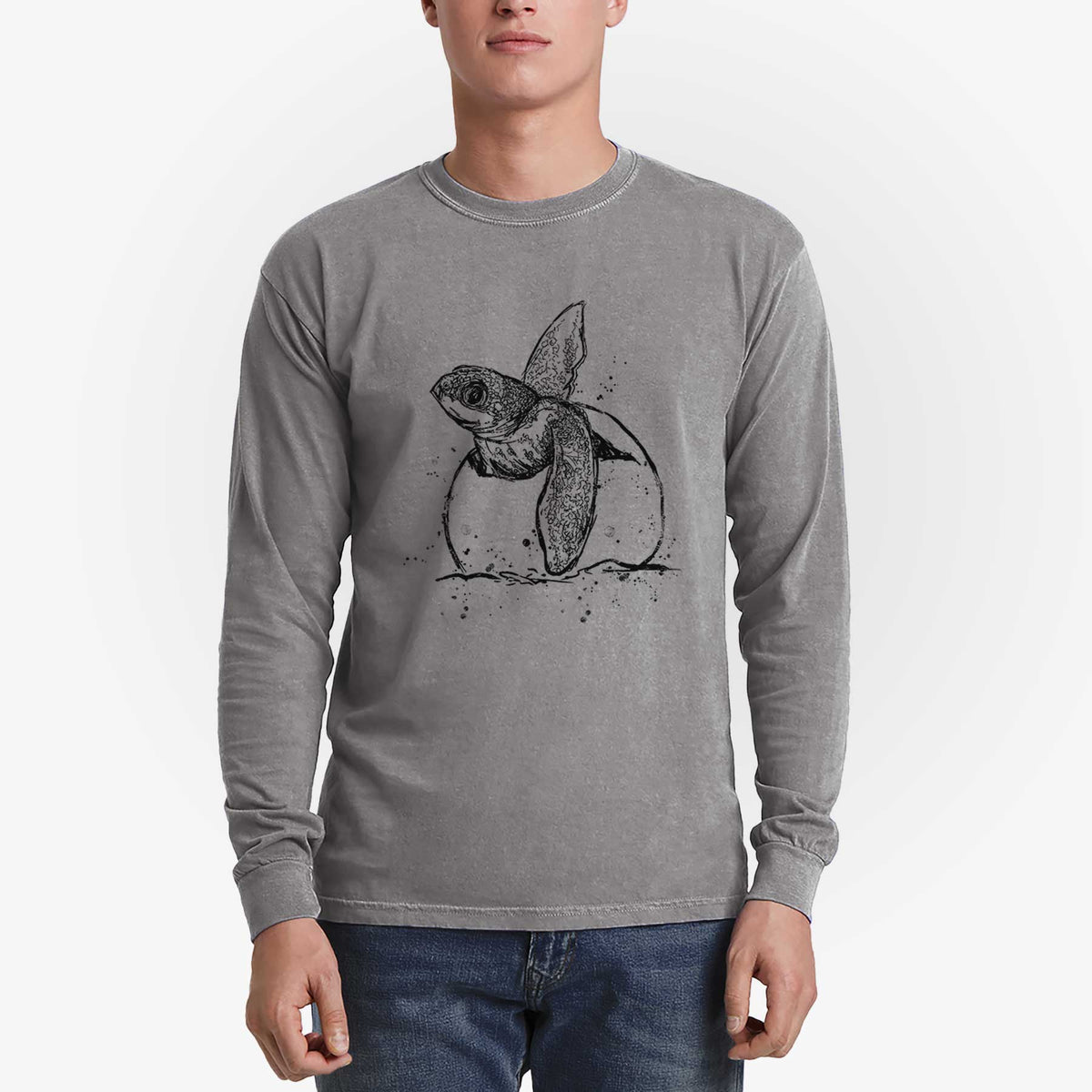 Leatherback Turtle Hatching - Men&#39;s Heavyweight 100% Cotton Long Sleeve