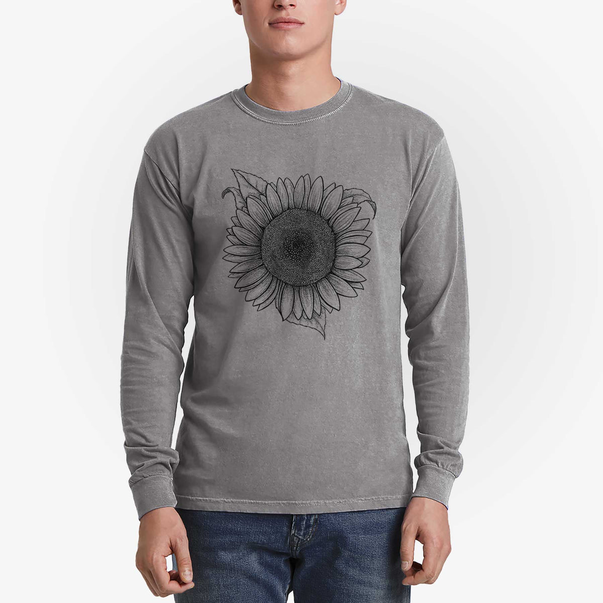 Lemon Queen Sunflower - Helianthus Annuus - Men&#39;s Heavyweight 100% Cotton Long Sleeve