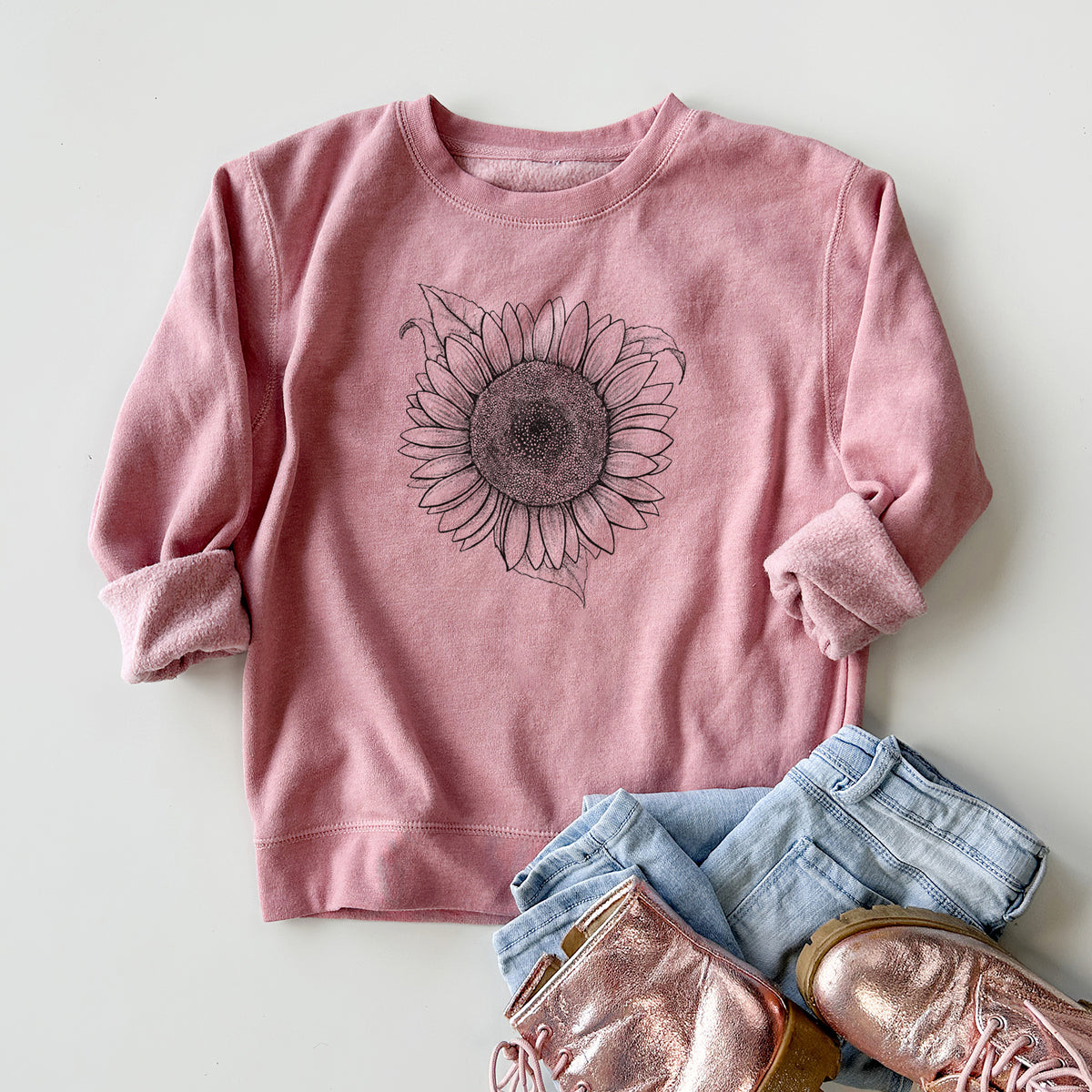 Lemon Queen Sunflower - Helianthus Annuus - Youth Lightweight Crewneck Sweatshirt