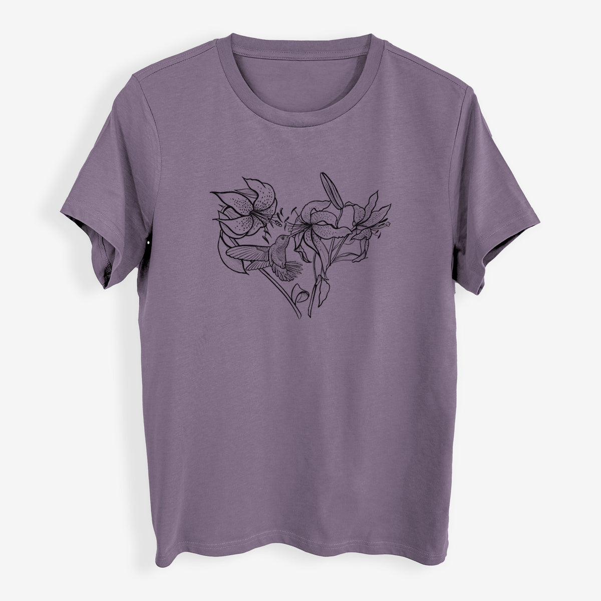 Hummingbird with Lillies Heart - Womens Everyday Maple Tee