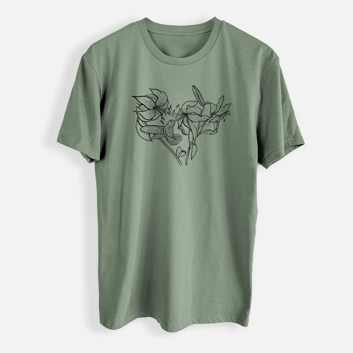 Hummingbird with Lillies Heart - Mens Everyday Staple Tee