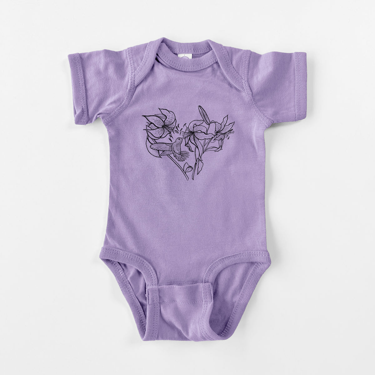 Hummingbird with Lillies Heart - Baby Fine Jersey Bodysuit