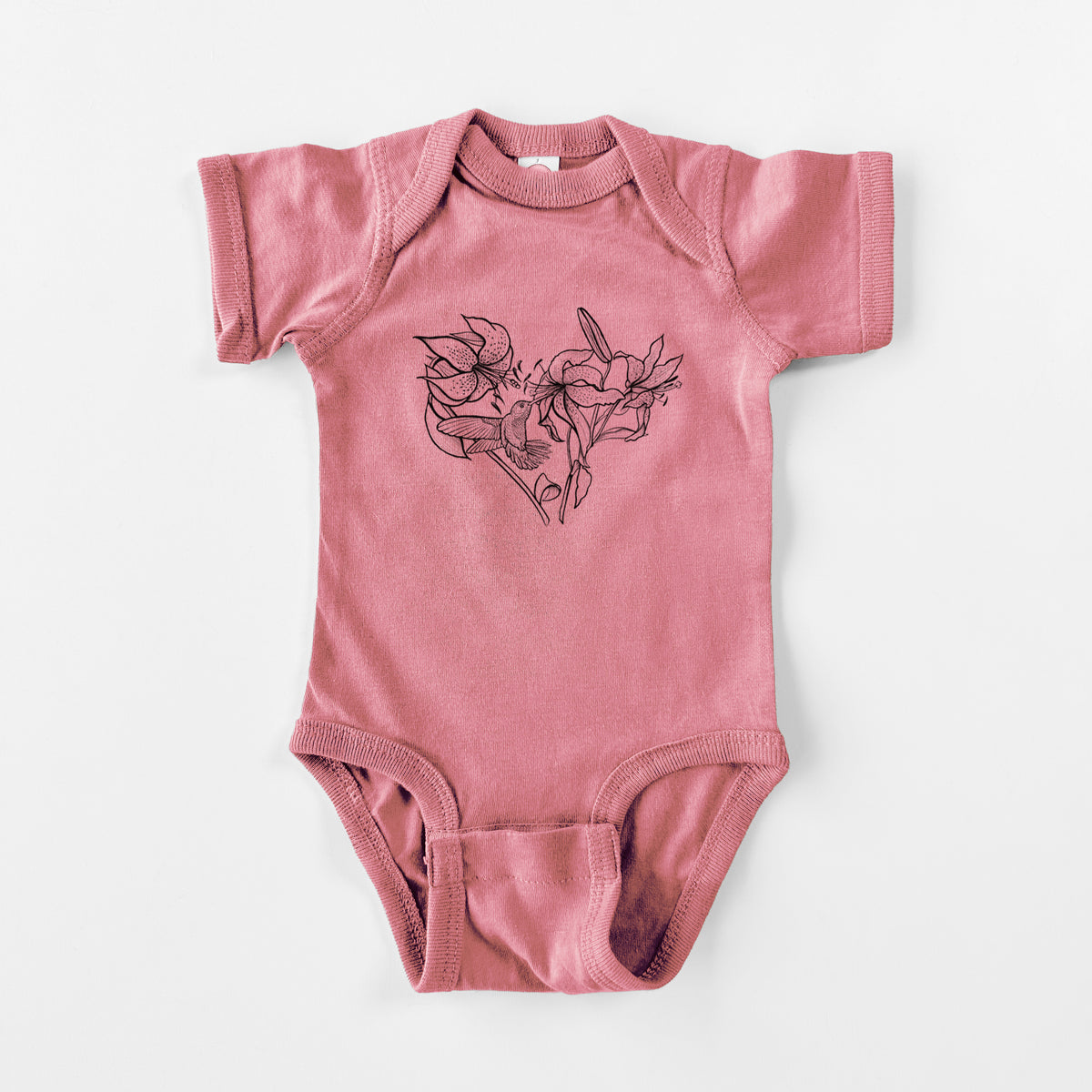 Hummingbird with Lillies Heart - Baby Fine Jersey Bodysuit