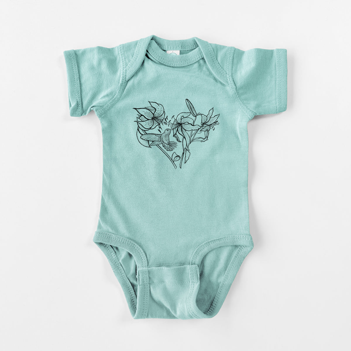 Hummingbird with Lillies Heart - Baby Fine Jersey Bodysuit