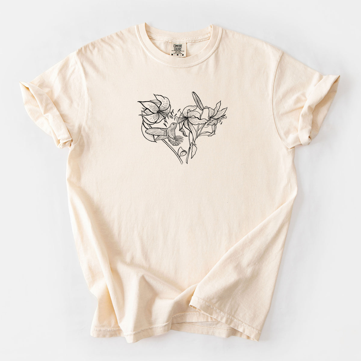 Hummingbird with Lillies Heart - Unisex Comfort Colors Garment-Dyed Heavyweight T-shirt
