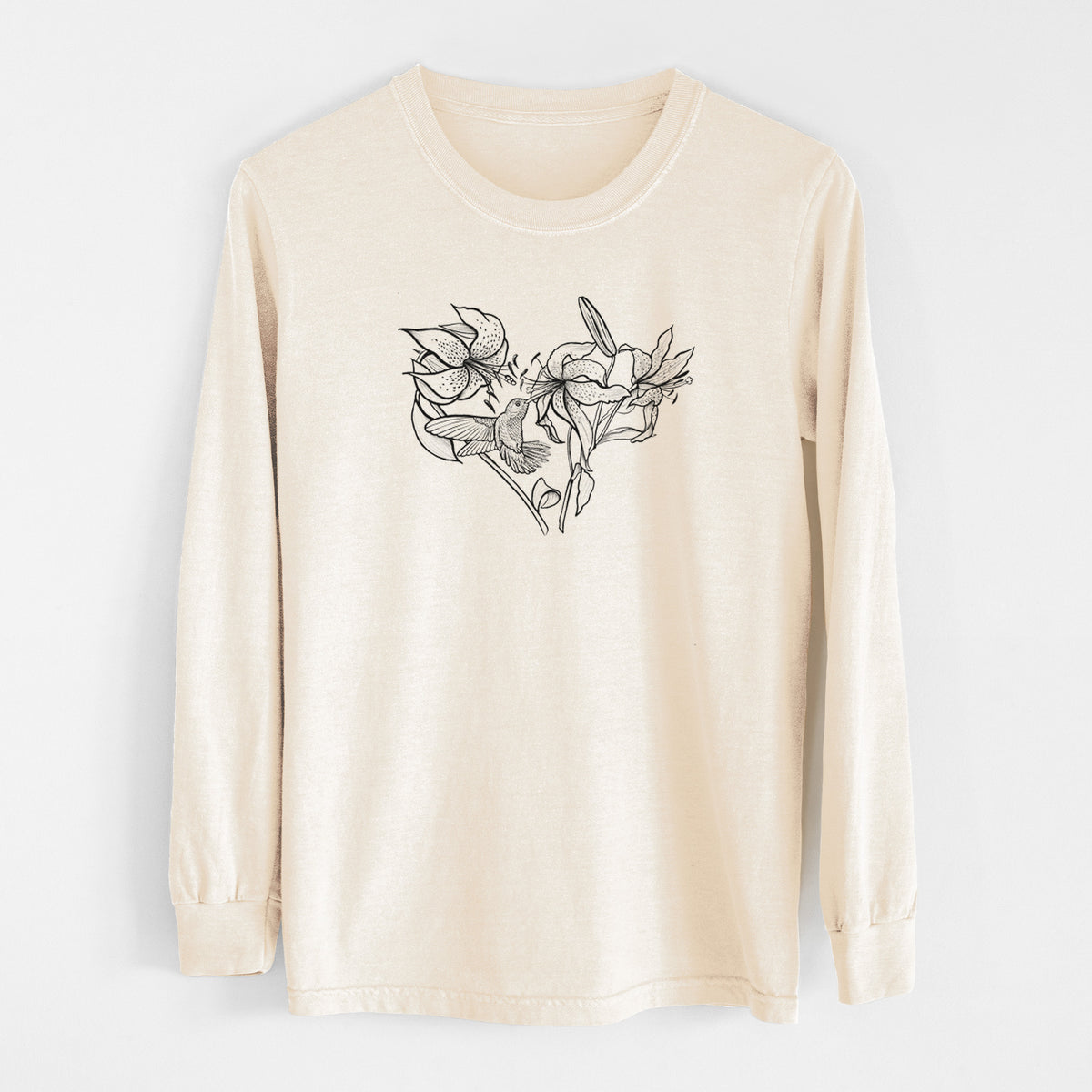 Hummingbird with Lillies Heart - Unisex Comfort Colors 100% Cotton Long Sleeve