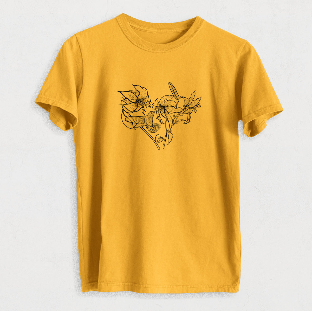 Hummingbird with Lillies Heart - Heavyweight Men&#39;s 100% Organic Cotton Tee