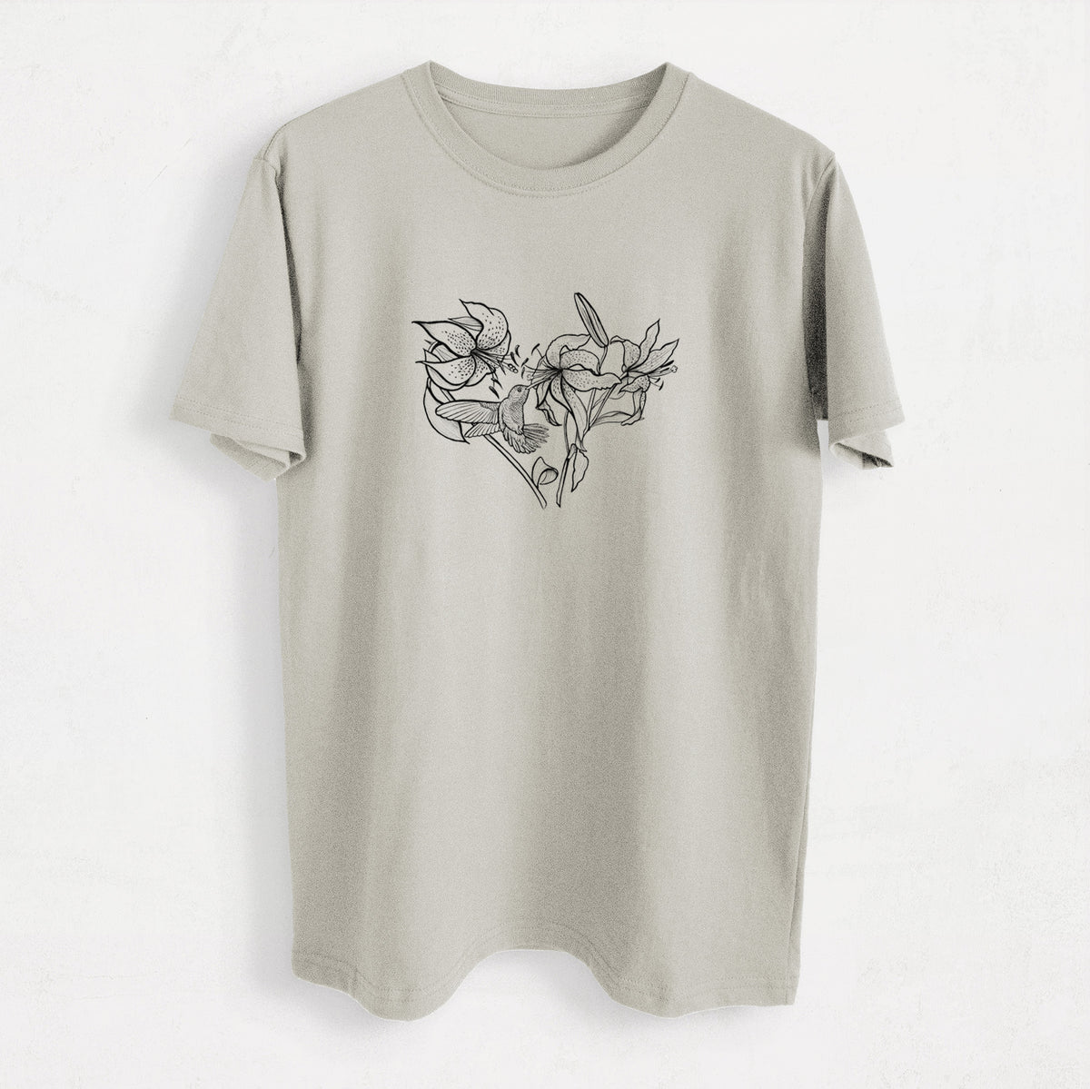 Hummingbird with Lillies Heart - Heavyweight Men&#39;s 100% Organic Cotton Tee