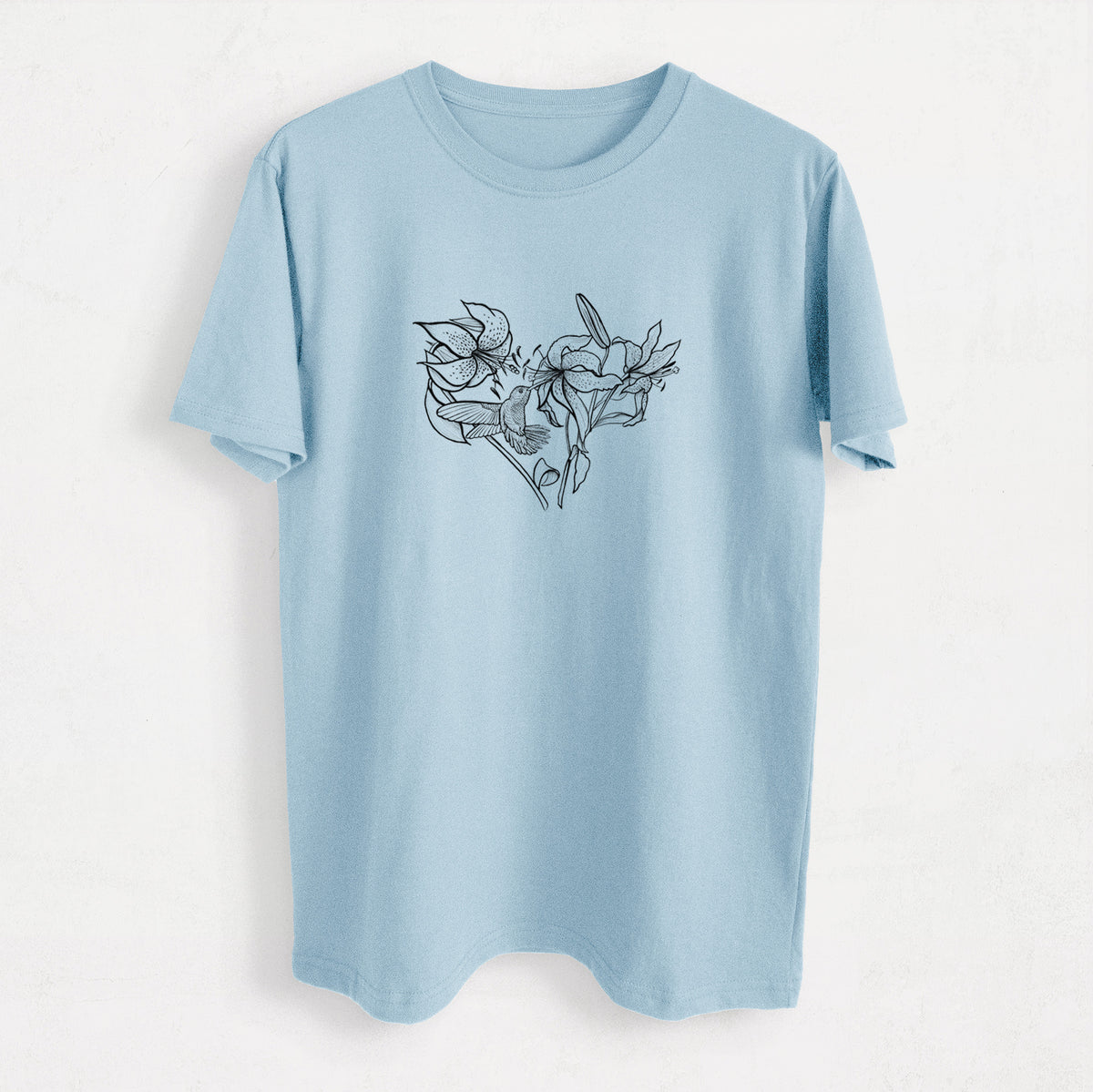 Hummingbird with Lillies Heart - Heavyweight Men&#39;s 100% Organic Cotton Tee