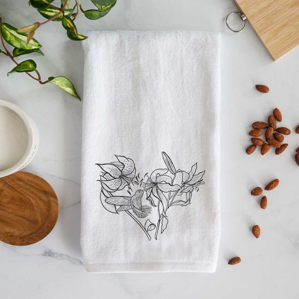 Hummingbird with Lillies Heart Premium Decorative Hand Towel