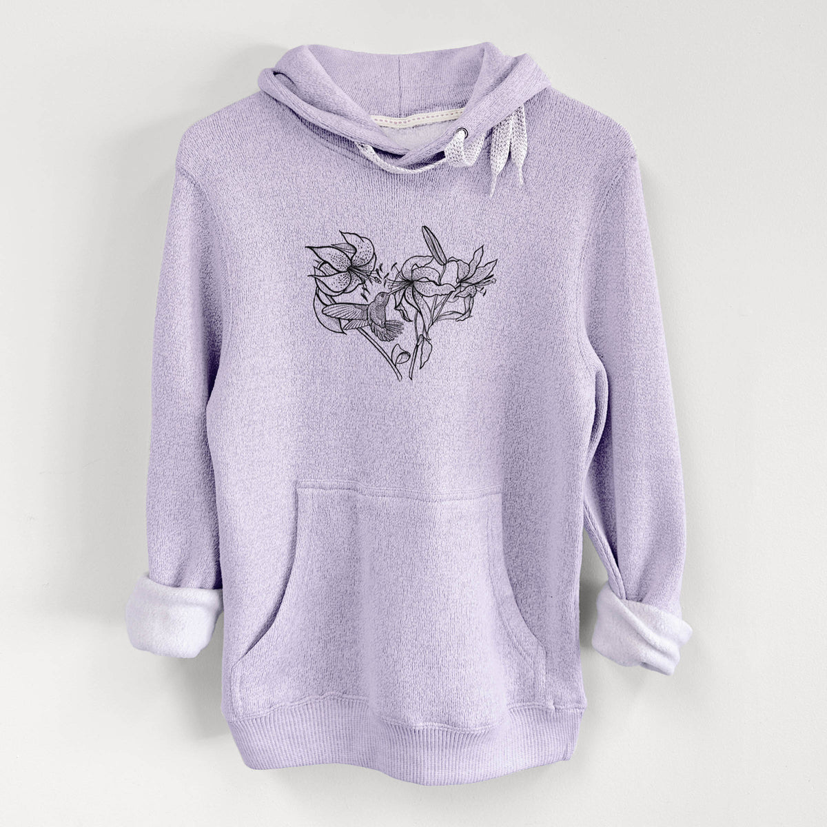 Hummingbird with Lillies Heart - Knit Hoodie