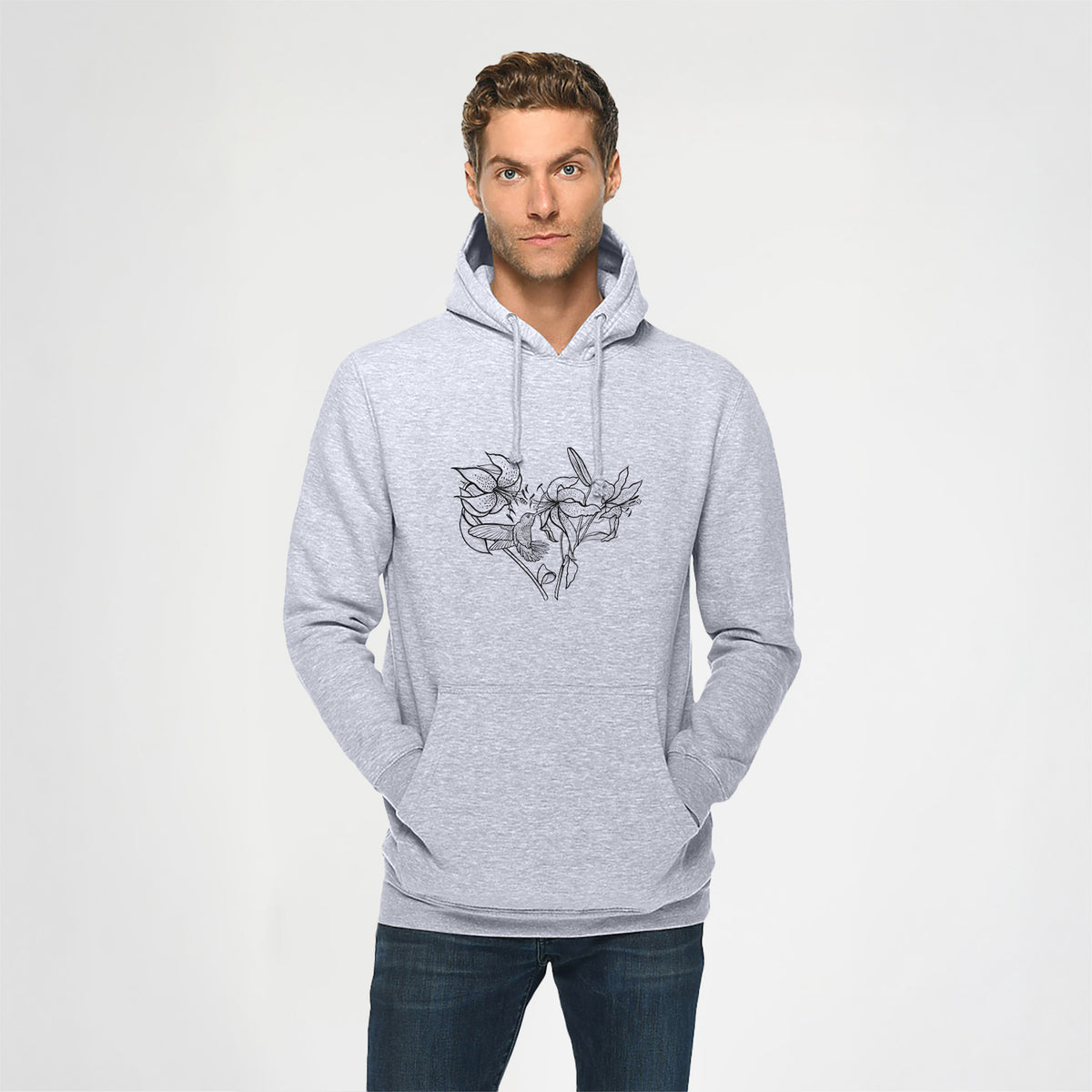 Hummingbird with Lillies Heart - Heavyweight Fleece Hoodie