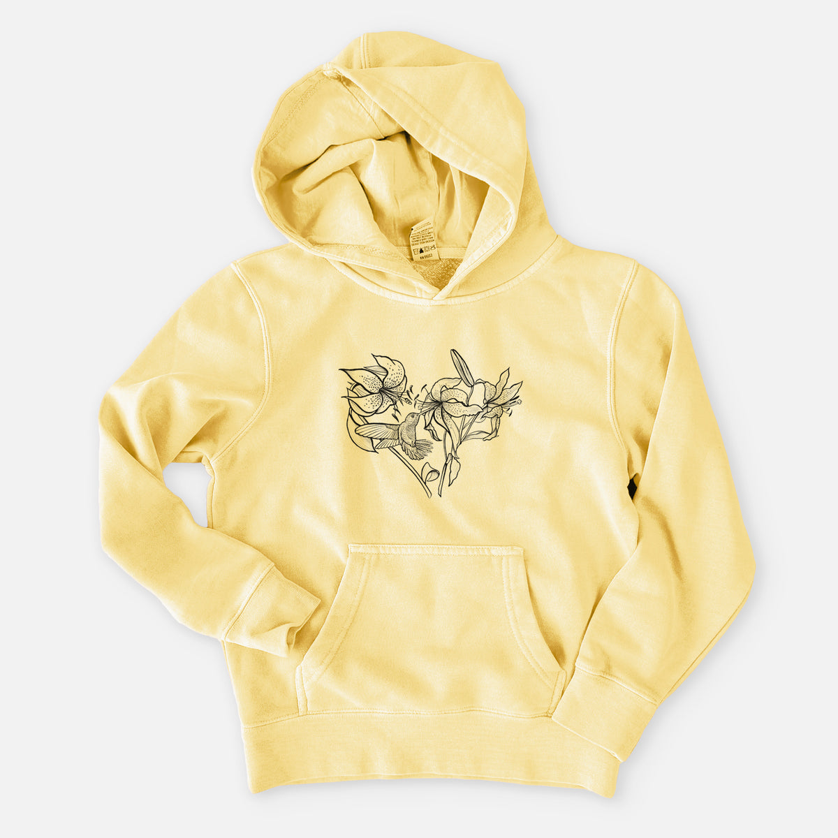 Hummingbird with Lillies Heart - Youth Pigment Dyed Hoodie