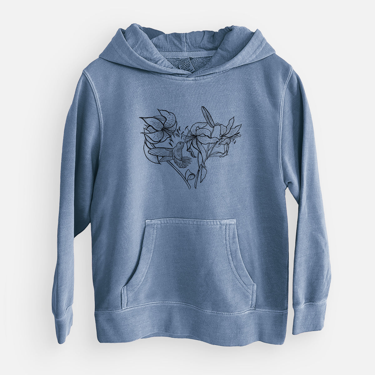 Hummingbird with Lillies Heart - Youth Pigment Dyed Hoodie