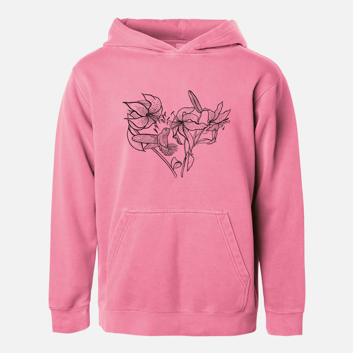 Hummingbird with Lillies Heart - Youth Pigment Dyed Hoodie