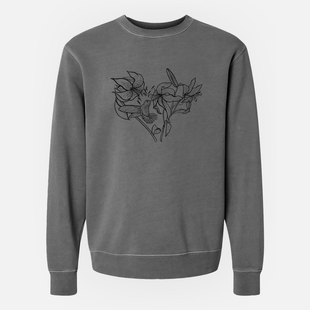 Hummingbird with Lillies Heart - Unisex Pigment Dyed Crew Sweatshirt