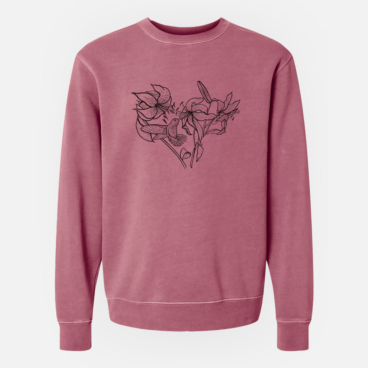 Hummingbird with Lillies Heart - Unisex Pigment Dyed Crew Sweatshirt