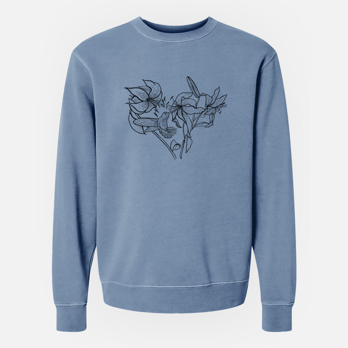 Hummingbird with Lillies Heart - Unisex Pigment Dyed Crew Sweatshirt