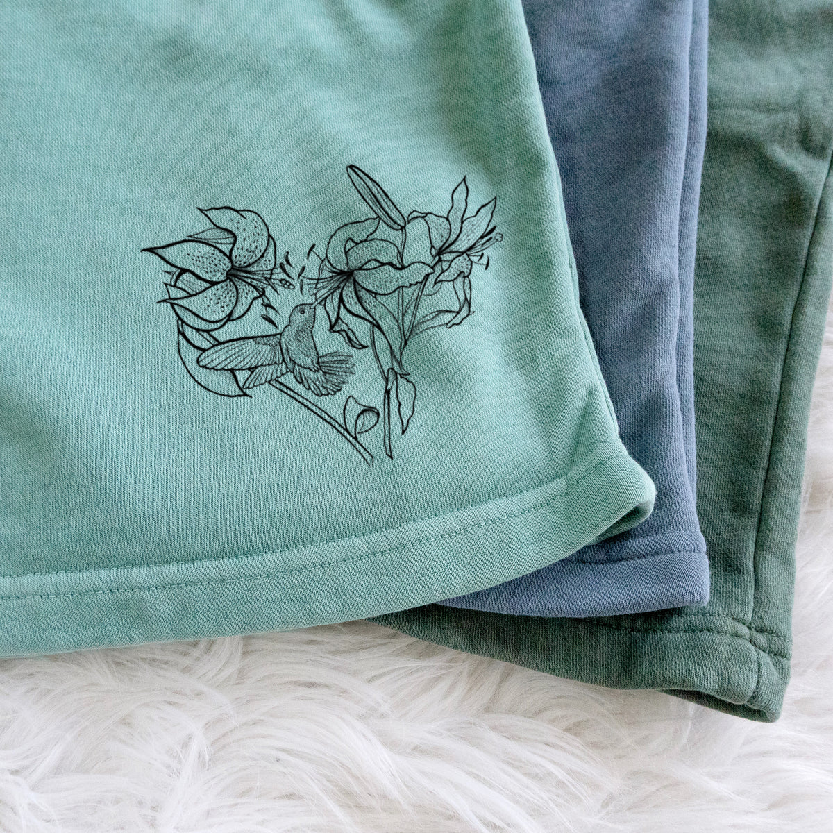 Hummingbird with Lillies Heart - Unisex Pigment Dyed Shorts