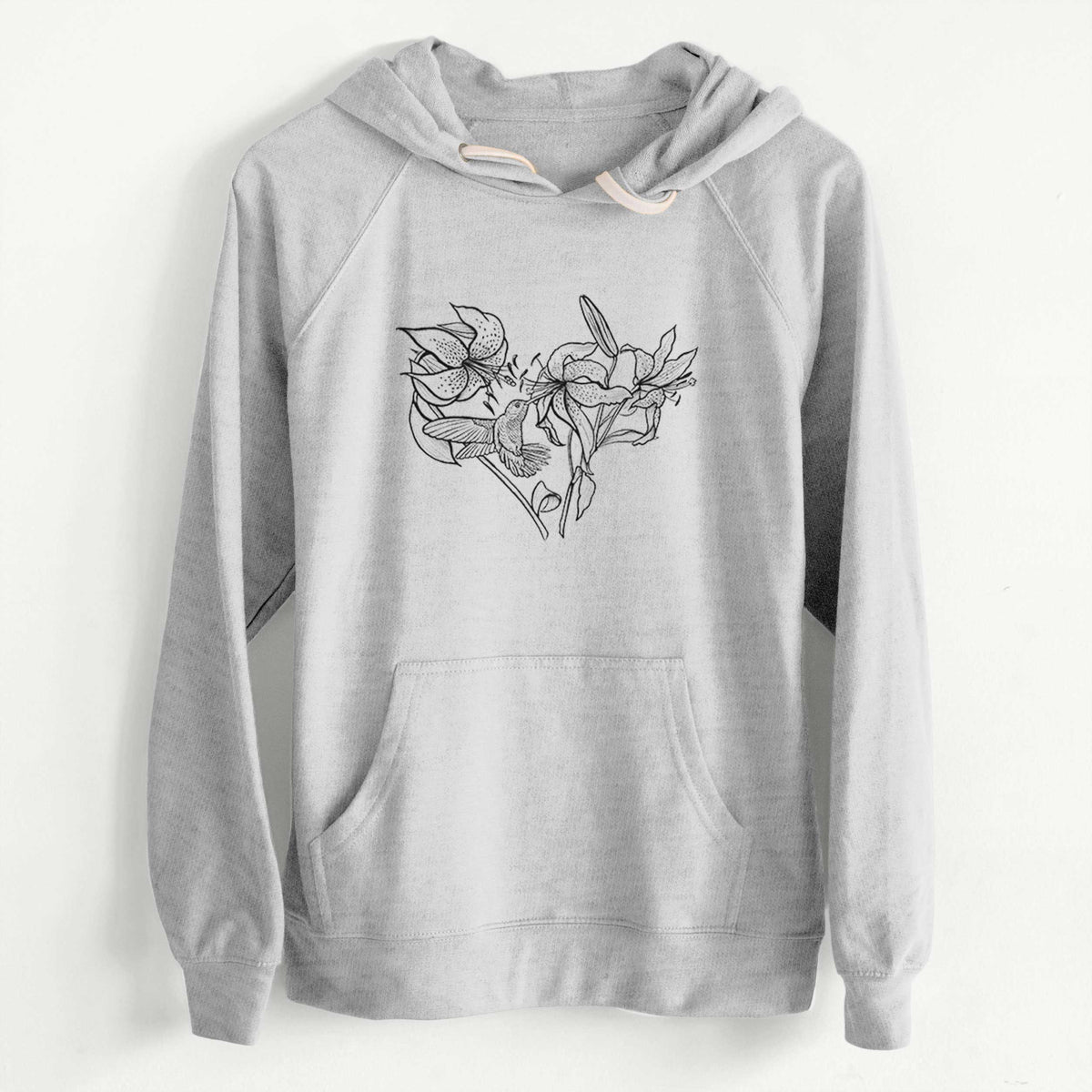 CLEARANCE - Hummingbird with Lillies Heart  - Unisex Slim Fit Loopback Terry Hoodie