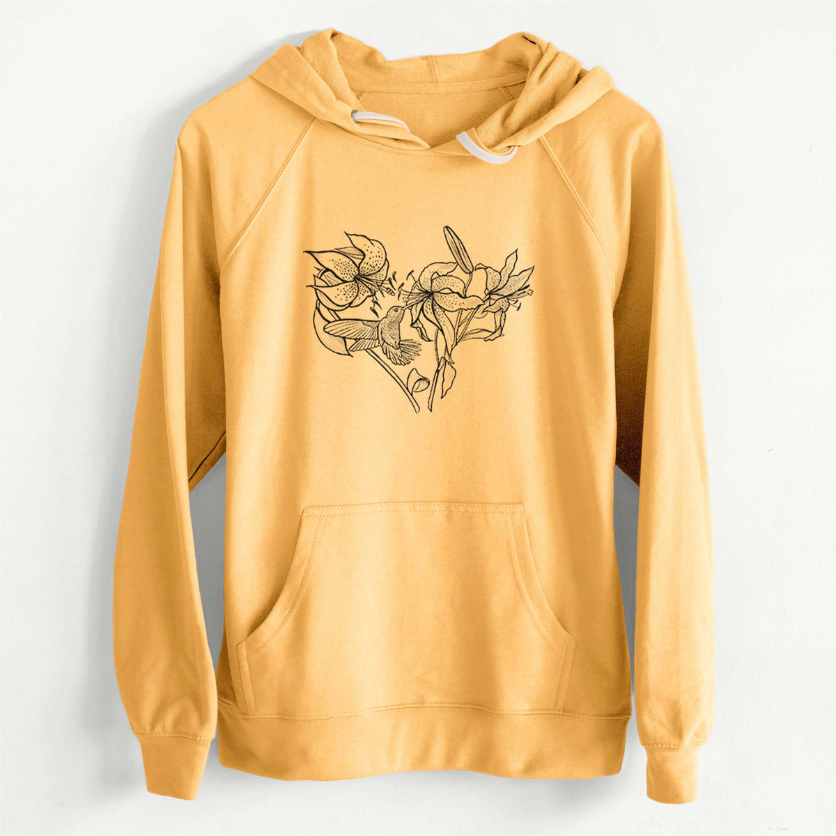 CLEARANCE - Hummingbird with Lillies Heart  - Unisex Slim Fit Loopback Terry Hoodie