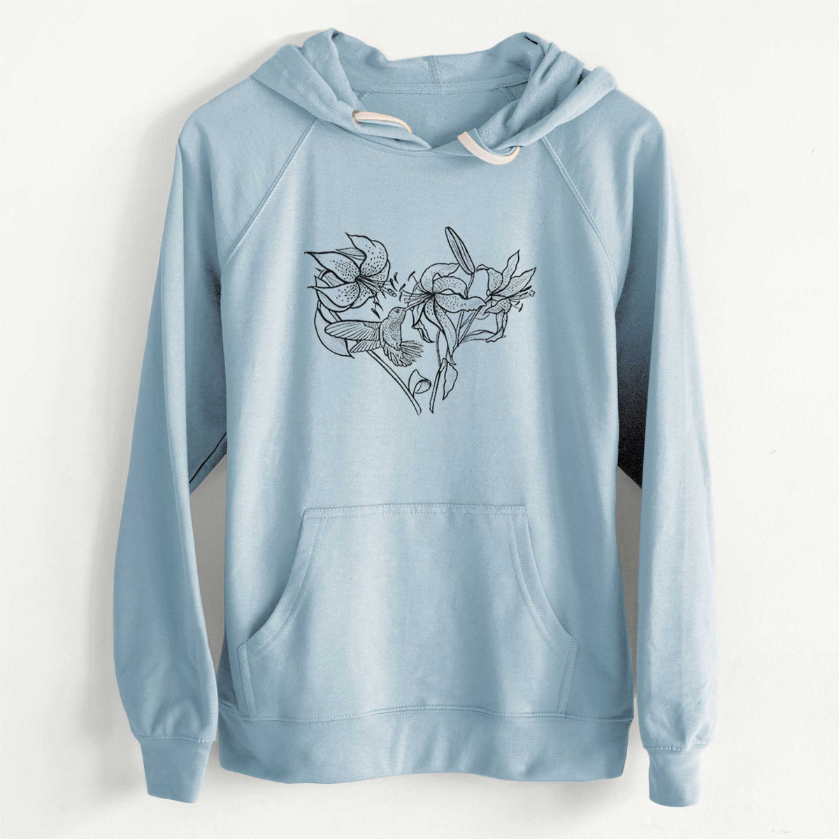 CLEARANCE - Hummingbird with Lillies Heart  - Unisex Slim Fit Loopback Terry Hoodie