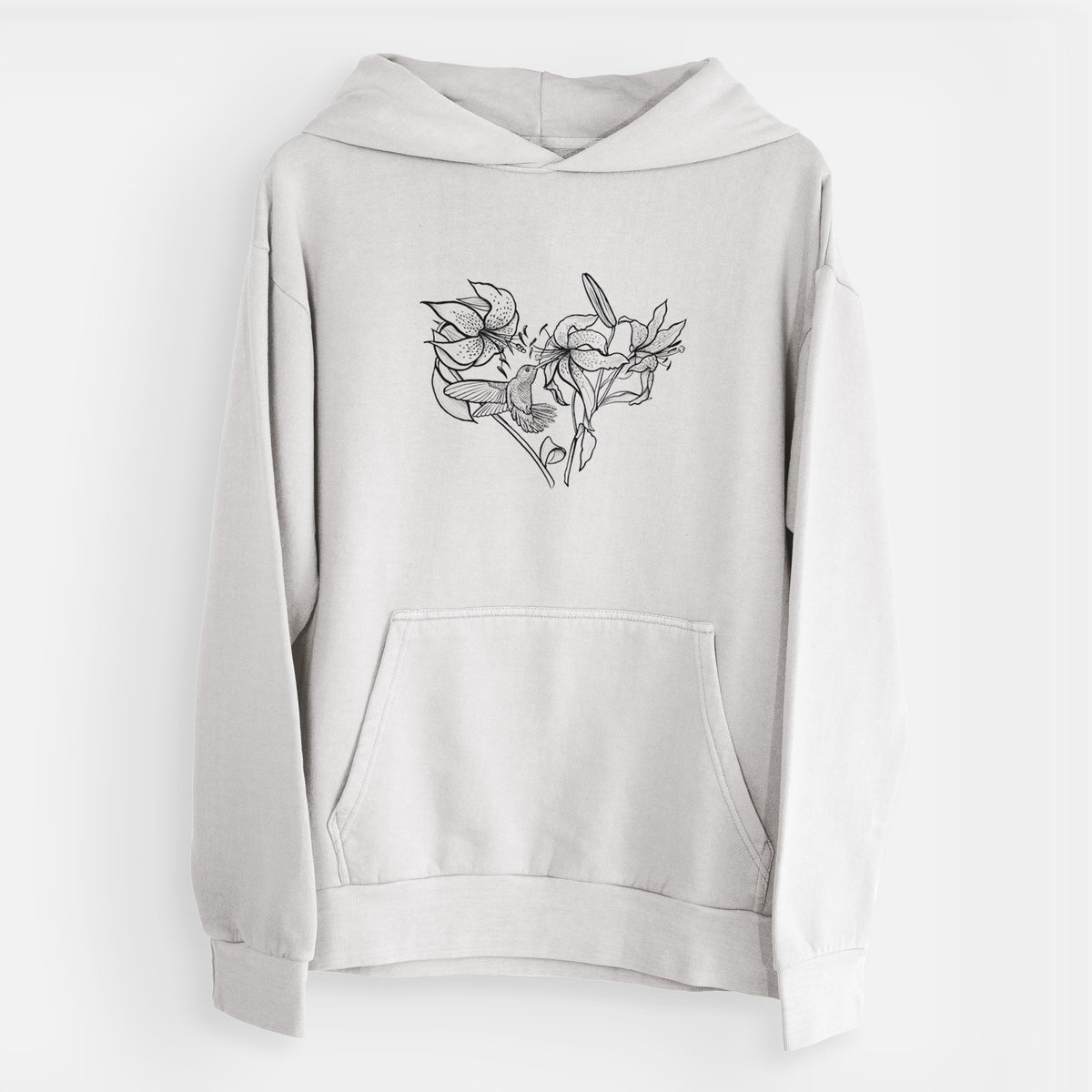 Hummingbird with Lillies Heart  - Urban Heavyweight Hoodie