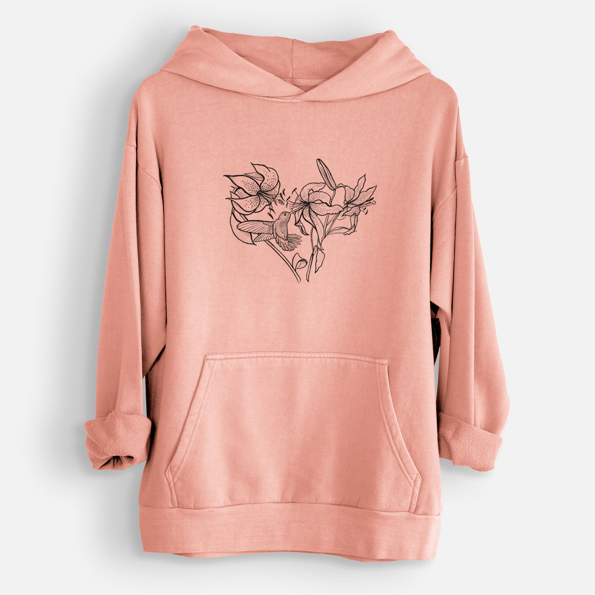 Hummingbird with Lillies Heart  - Urban Heavyweight Hoodie