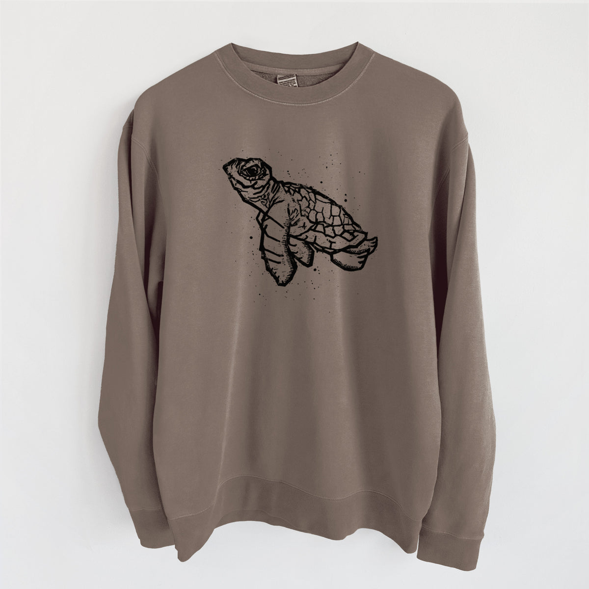 Baby Sea Turtle - Unisex Pigment Dyed Crew Sweatshirt in Espresso Brown Color