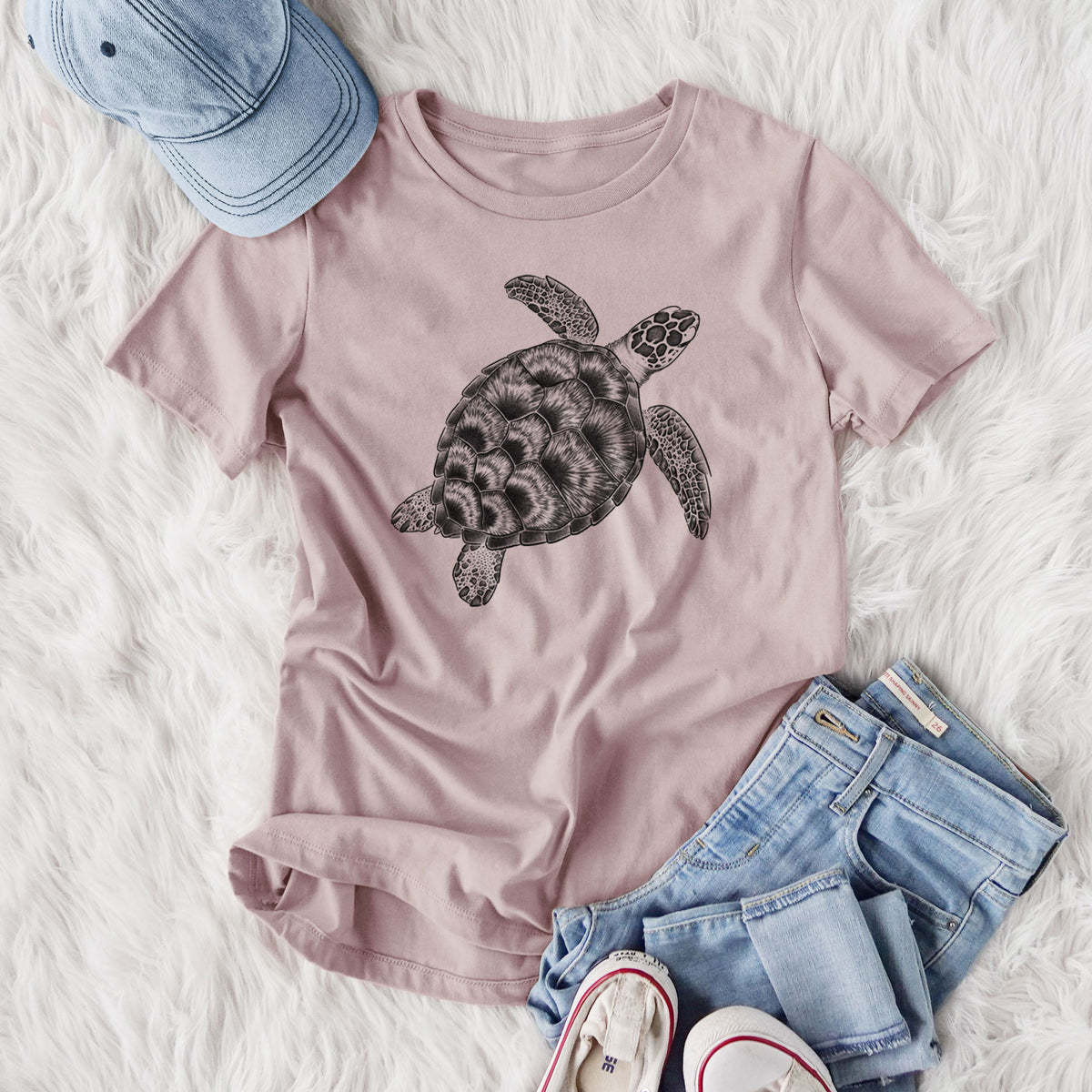 Loggerhead Sea Turtle - Caretta caretta - Women's Lightweight Relaxed Fit 100% Cotton Crewneck