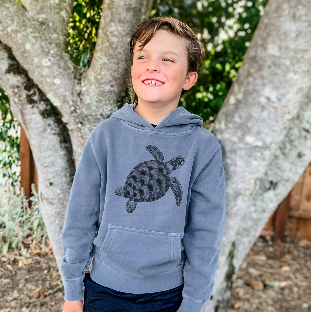 Loggerhead Sea Turtle - Caretta caretta - Youth Pigment Dyed Hoodie