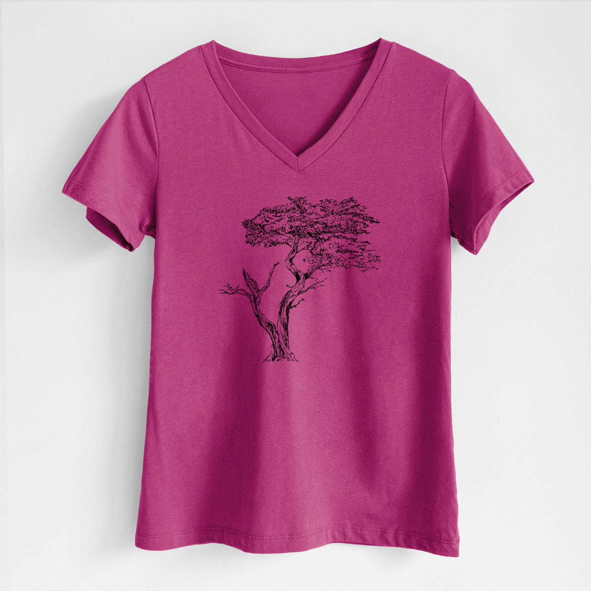 The Lone Cypress - Cupressus Macrocarpa - Monterey Cypress - Women&#39;s Lightweight Relaxed Fit 100% Cotton V-neck