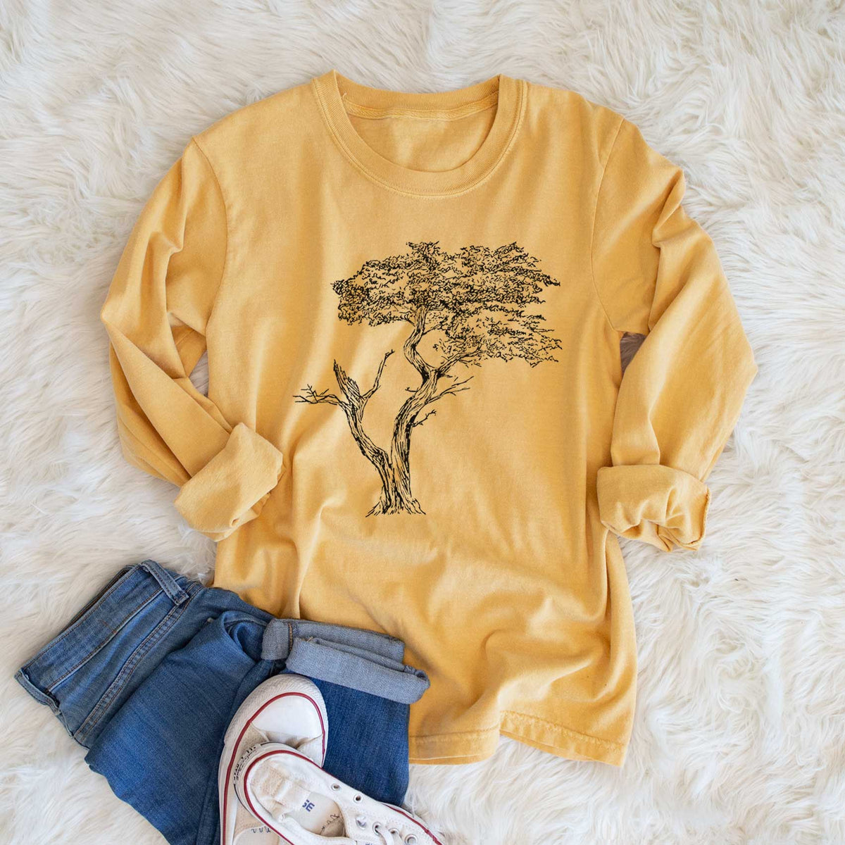 The Lone Cypress - Cupressus Macrocarpa - Monterey Cypress - Men&#39;s Heavyweight 100% Cotton Long Sleeve