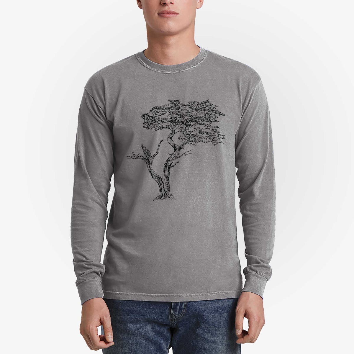 The Lone Cypress - Cupressus Macrocarpa - Monterey Cypress - Men&#39;s Heavyweight 100% Cotton Long Sleeve